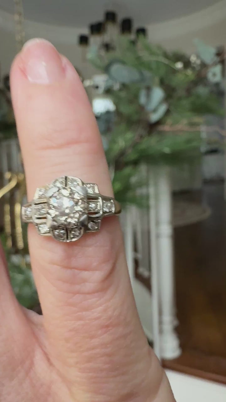 Art Deco 1920's Diamond, 14K White Gold and Platinum Ring