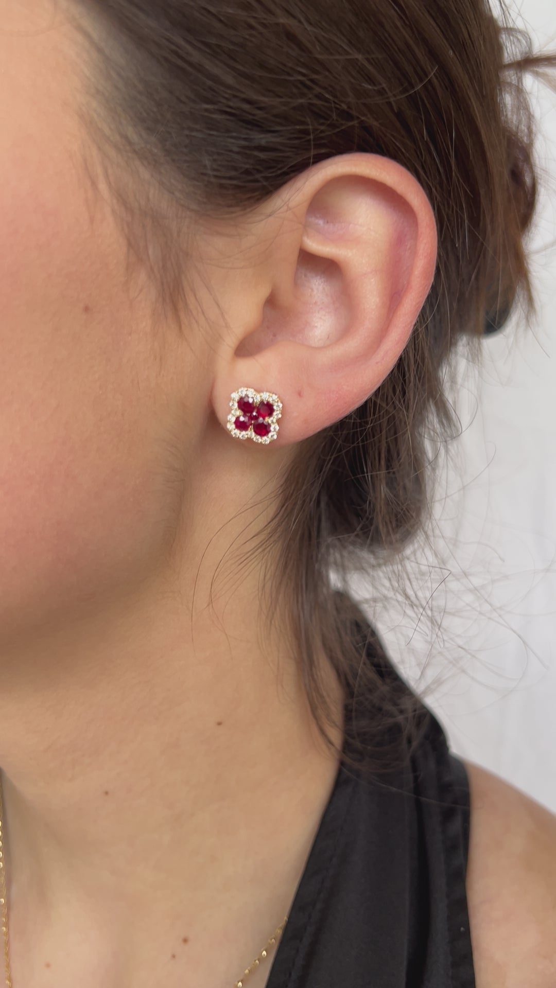 14K Yellow Gold Diamond and Ruby Clover Earrings