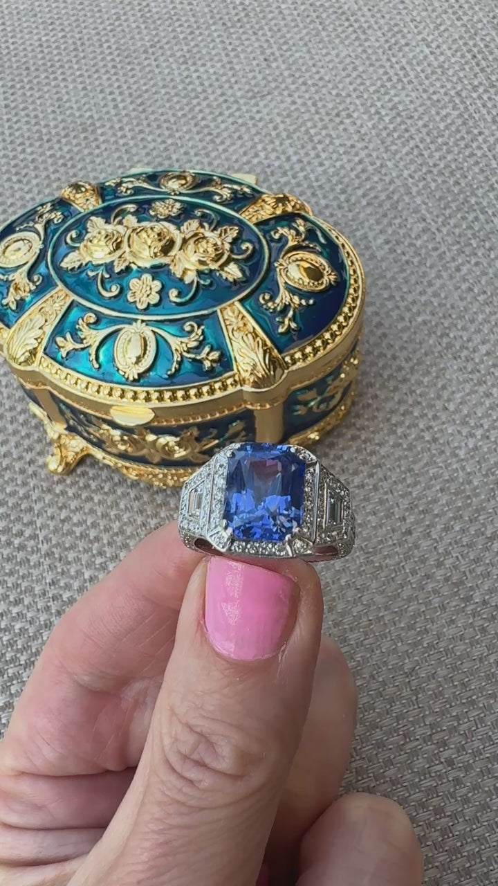 Custom Made Fine Sapphire and Diamond Platinum Ring