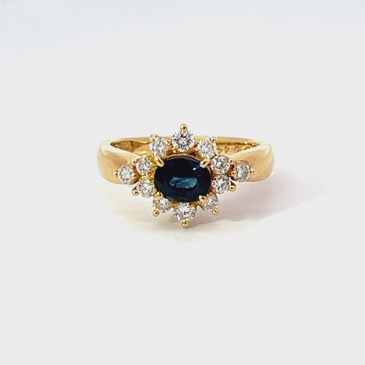 18k Yellow Gold, Diamond and Sapphire Ring