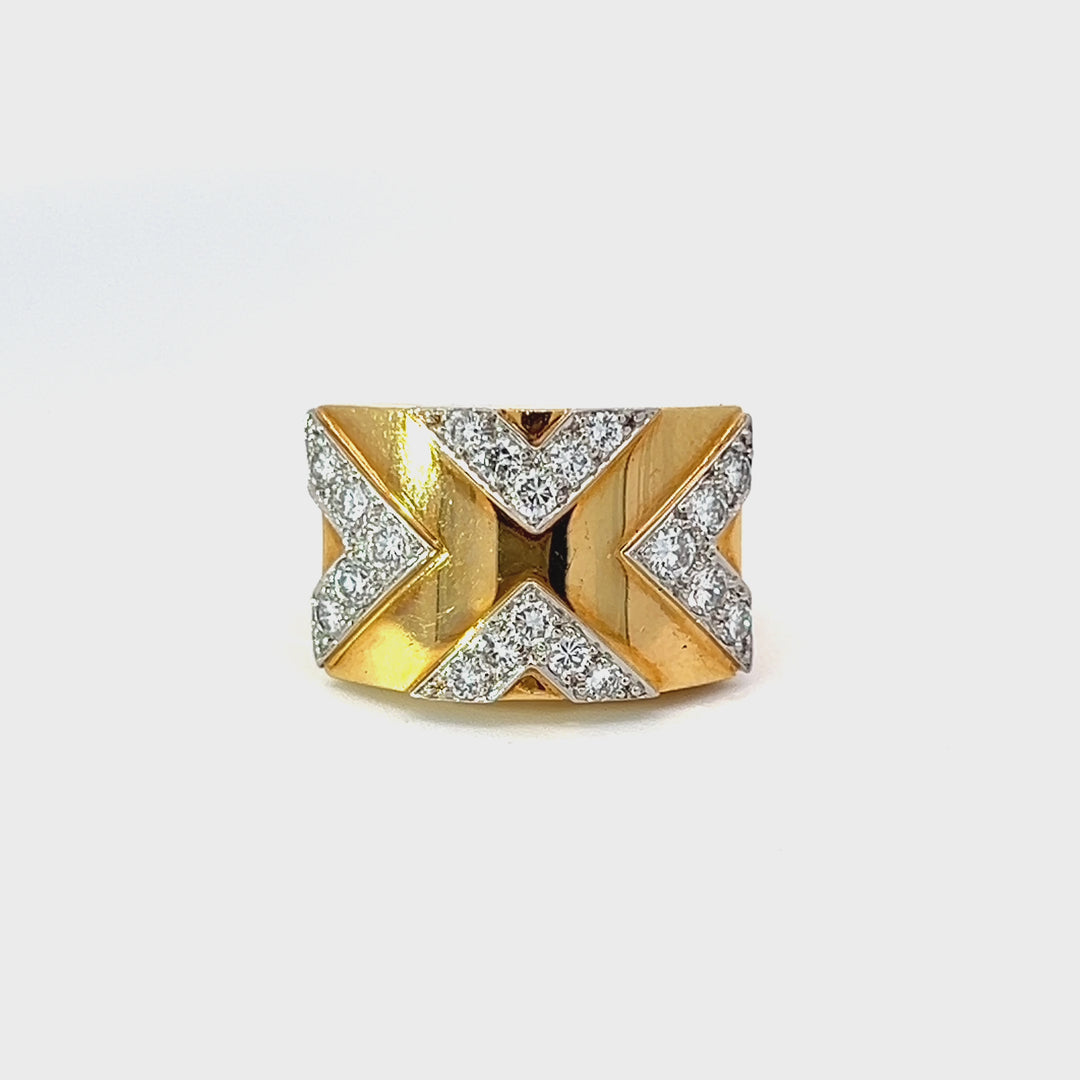 David Webb 18k Yellow Gold, Platinum and  Diamond Estate X Ring