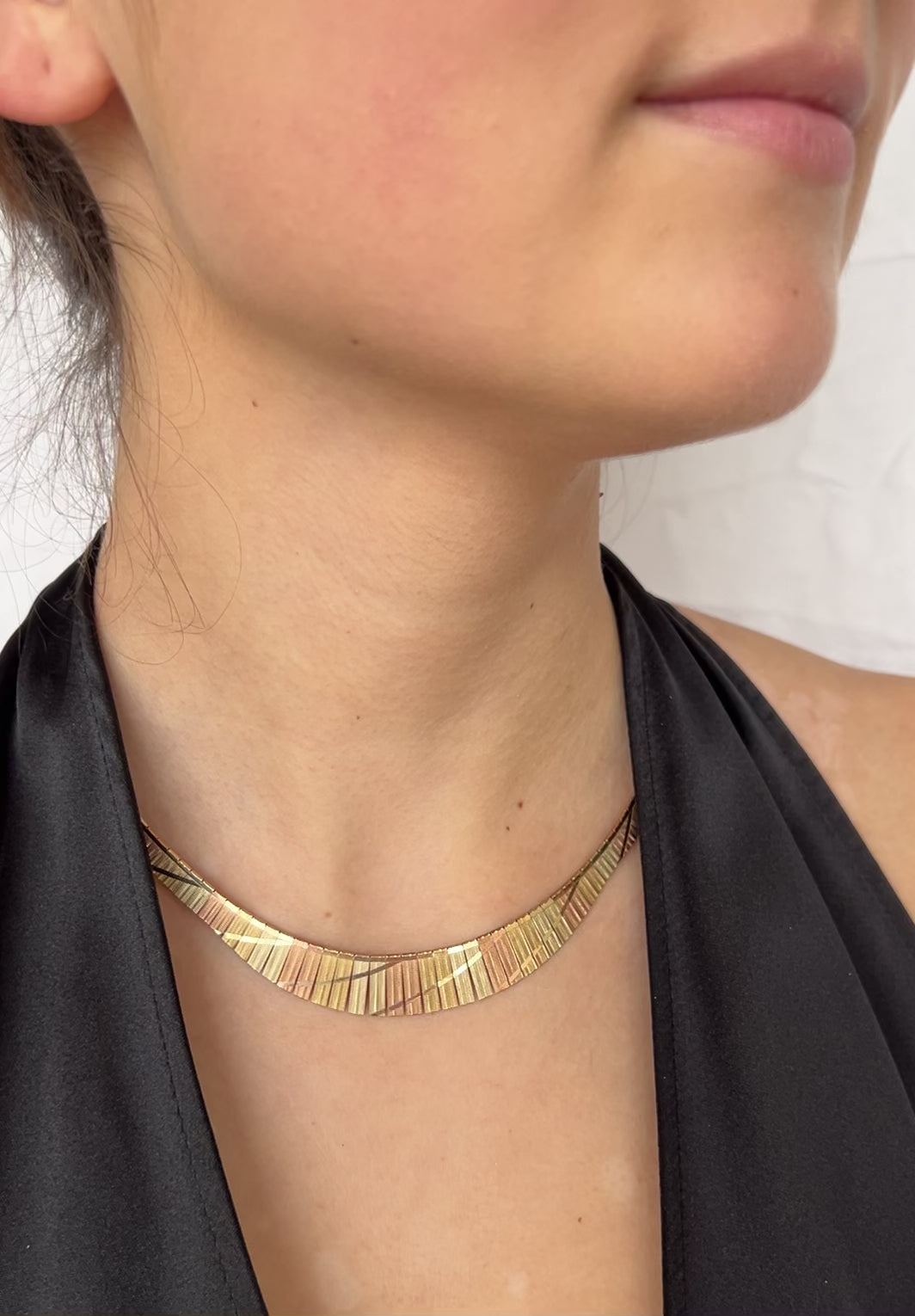 Retro Italian 14K Tri-Color Gold Vintage Necklace