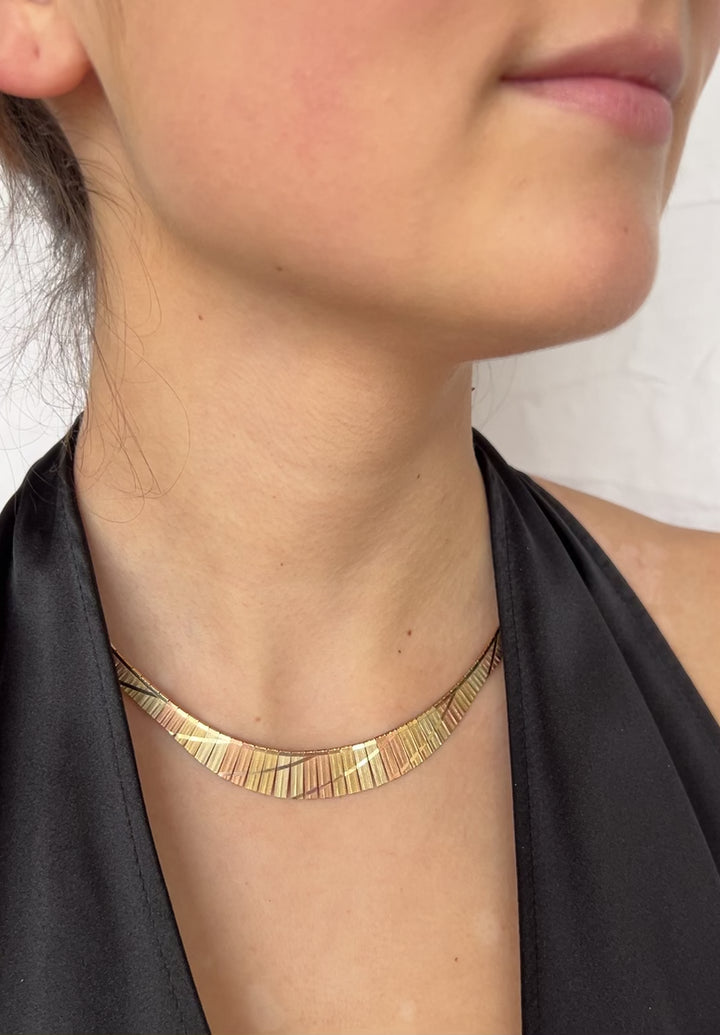 Retro Italian 14K Tri-Color Gold Vintage Necklace