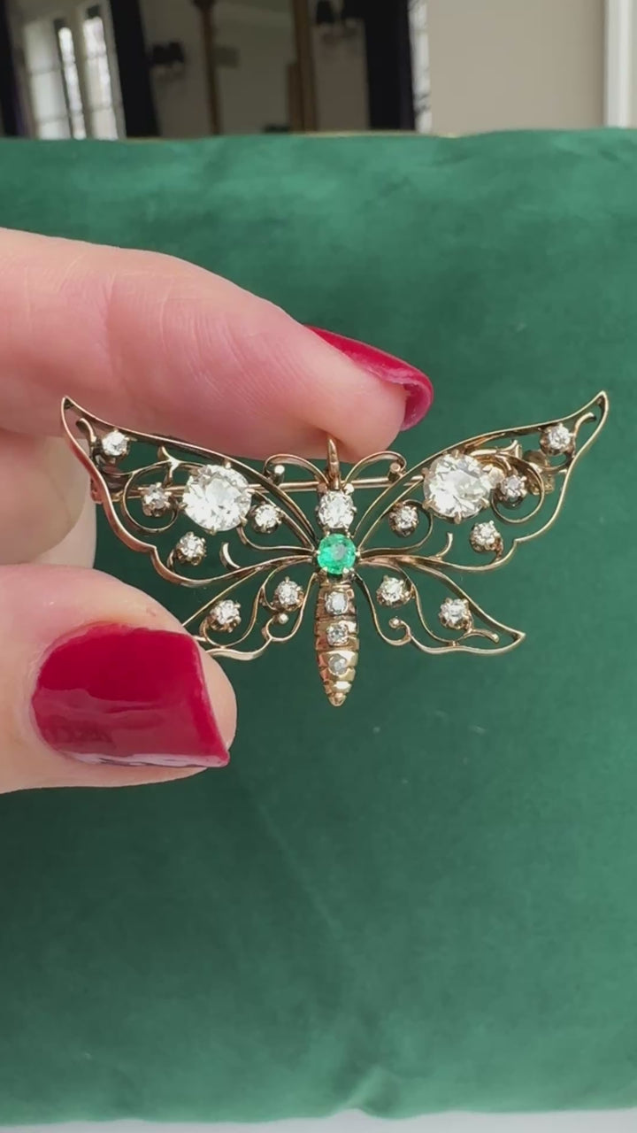 Victorian 1890's Old European Cut Diamond and Emerald Pendant/Brooch