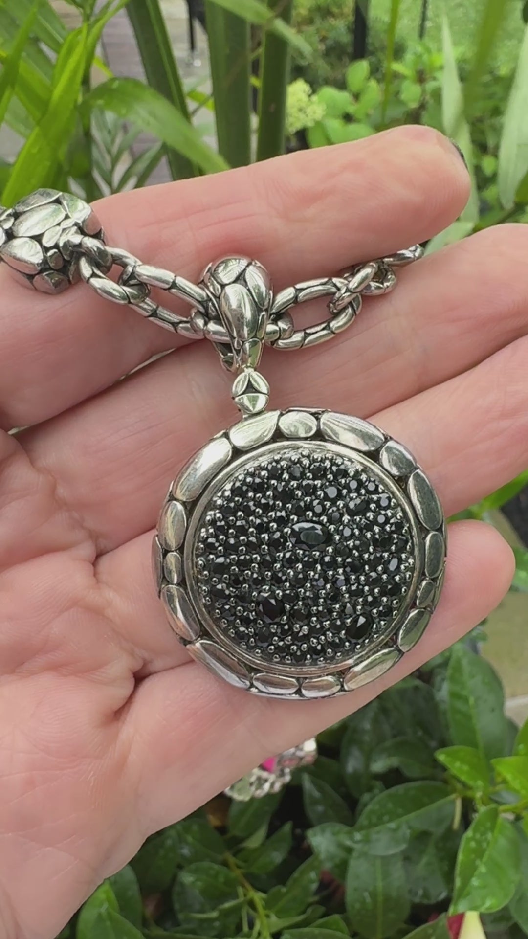 John Hardy Kali Lava Sterling Silver Black Sapphire Pendant/Chain Necklace