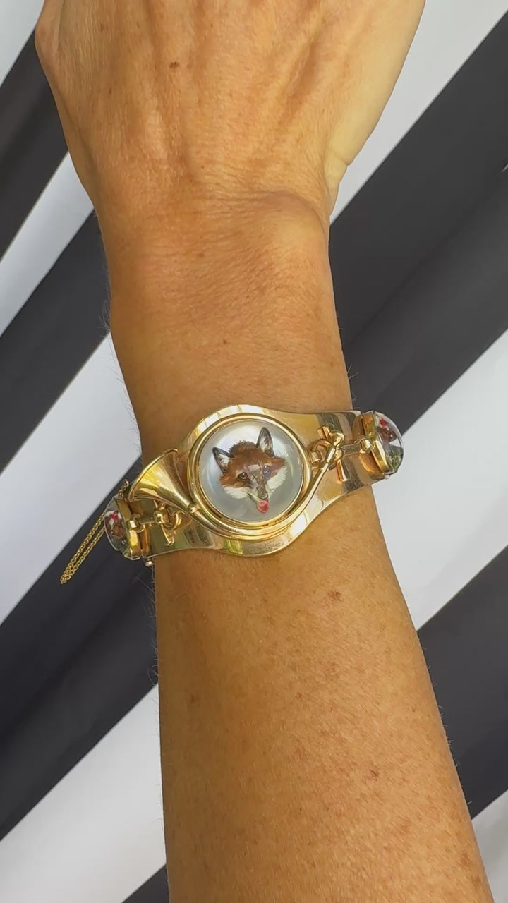 Vintage Equestrian/ Fox Hunt Rare 14K Yellow Gold Bangle