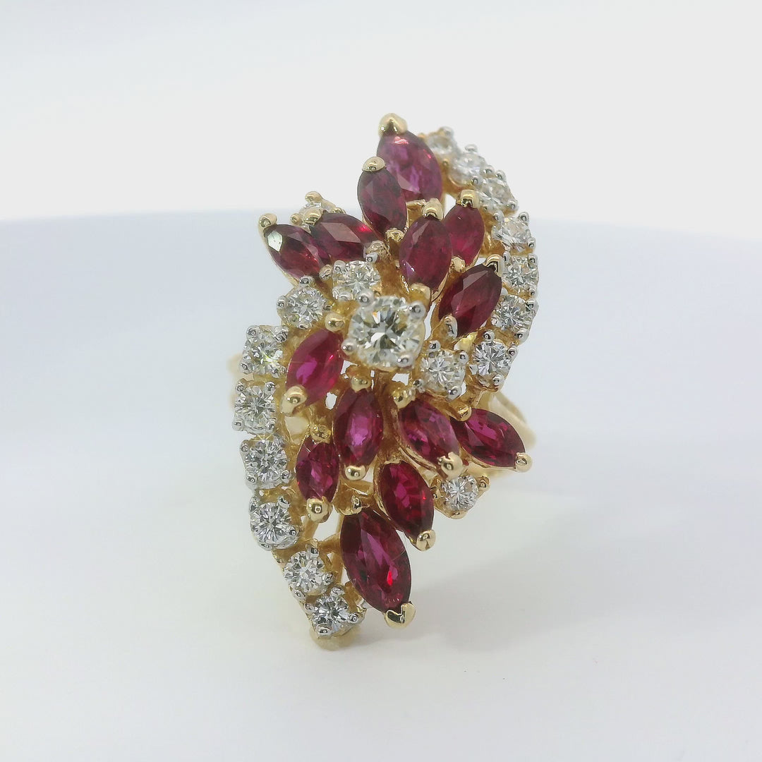 Diamond and Ruby Retro Cocktail Ring