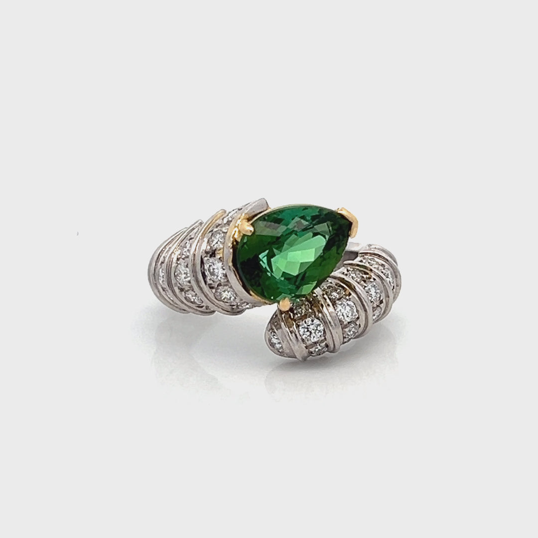 Green Tourmaline, Diamond and Platinum Serpent Ring