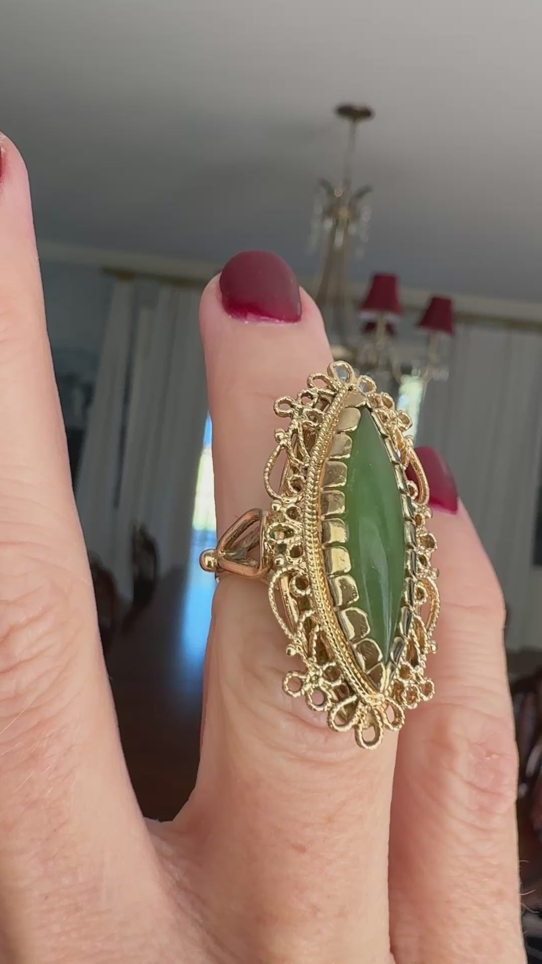 Vintage 14K Yellow Gold Nephrite Ring