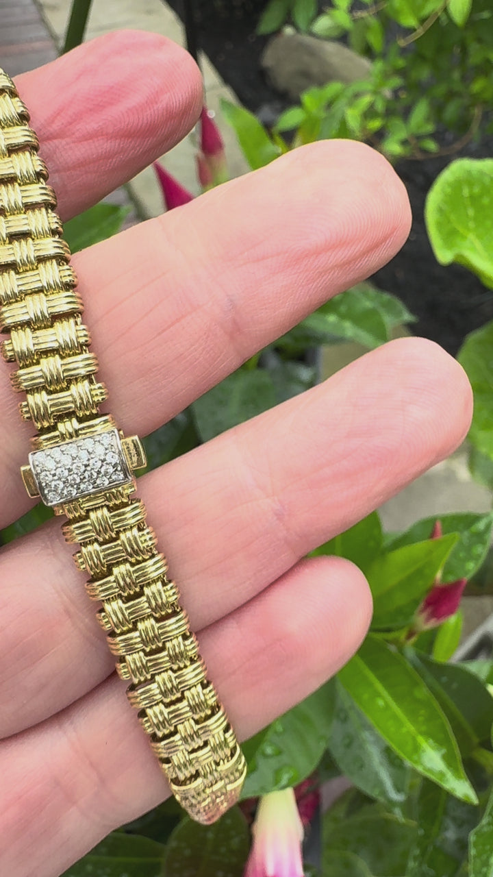 Roberto Coin Appassionata Basket Weave 18K Yellow Gold and Diamond Necklace
