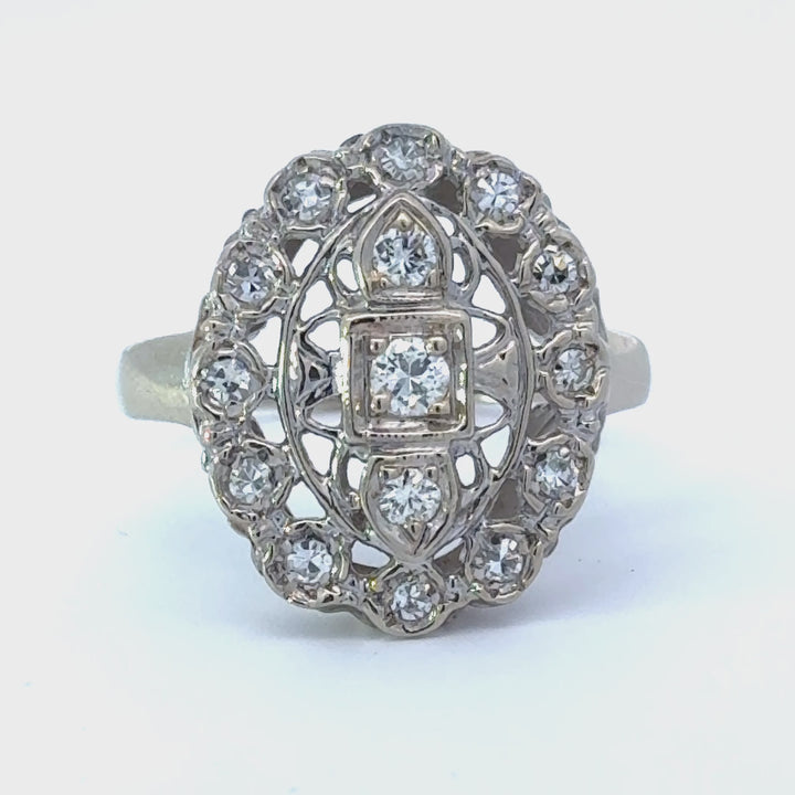 Vintage Art Deco Style Diamond and 14K White Gold Ring