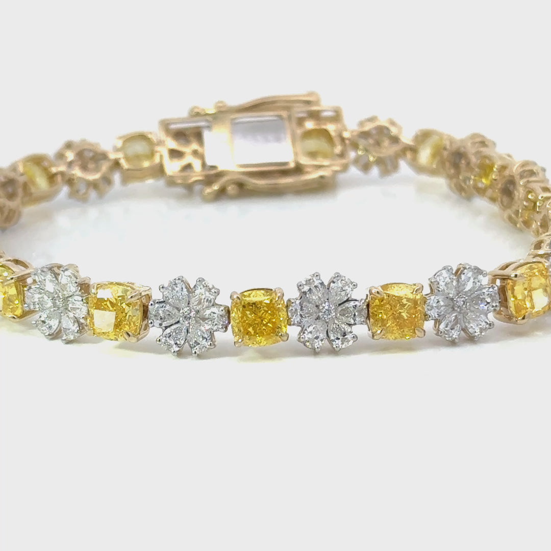16.00 CTW Fancy Yellow & White Lab Grown Diamond Floral Bracelet