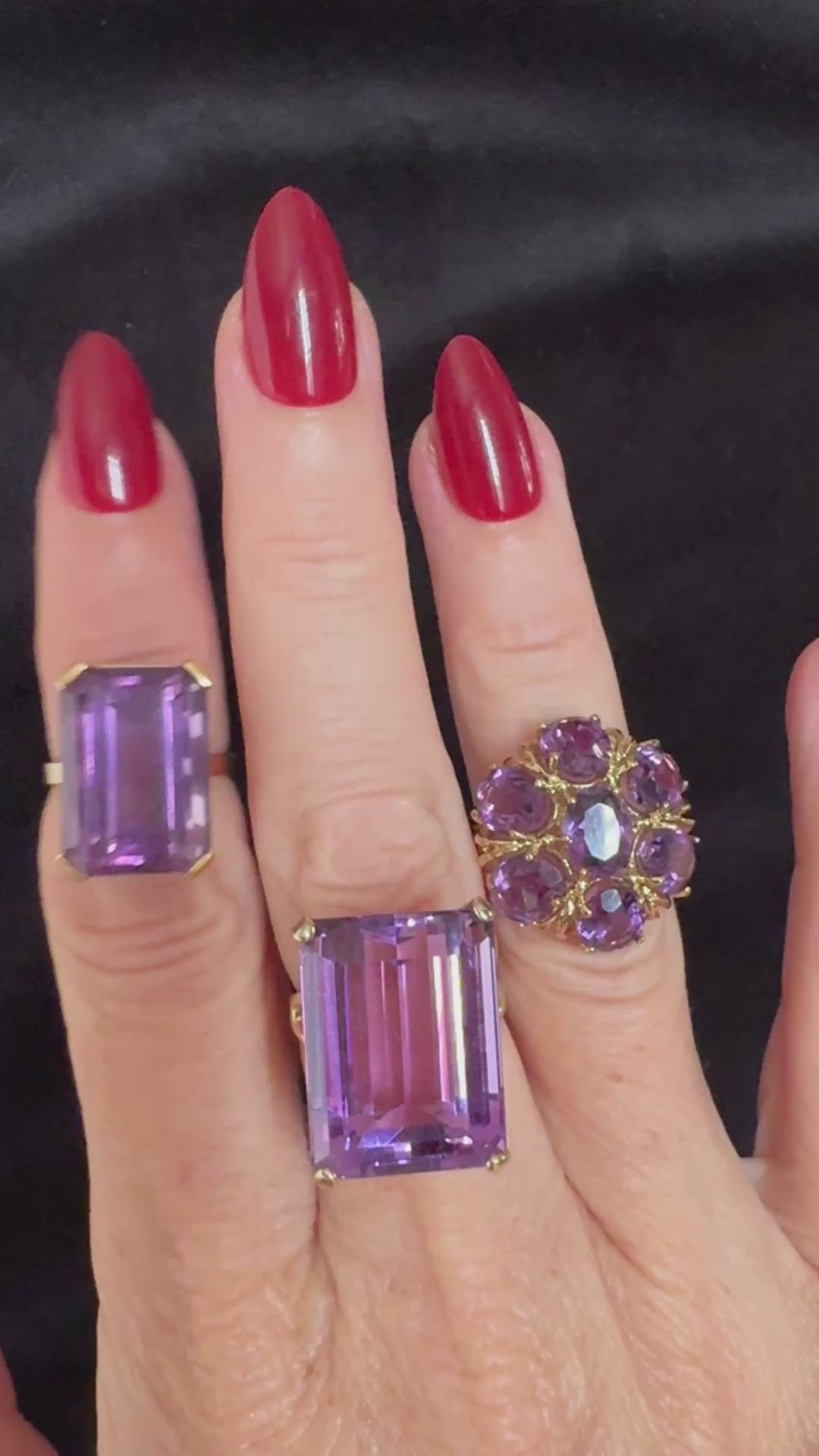 Vintage 10K Yellow Gold Amethyst Cluster Ring
