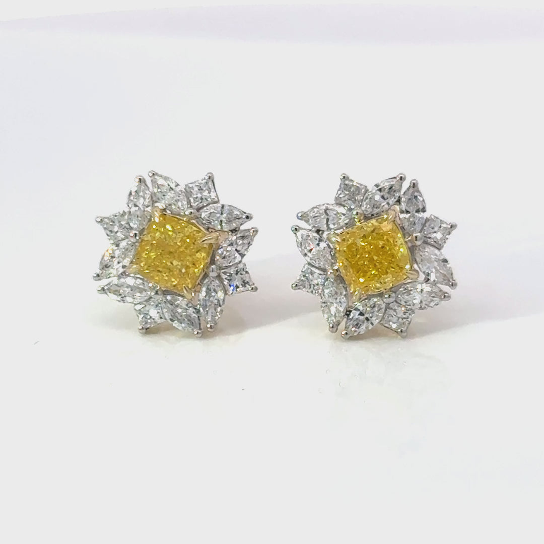 2.50 CTW Yellow & White Lab Grown Diamond Floral Cluster Stud 14K Yellow Gold Earrings