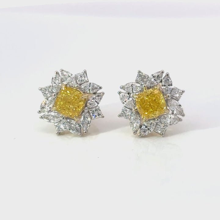 2.50 CTW Yellow & White Lab Grown Diamond Floral Cluster Stud 14K Yellow Gold Earrings