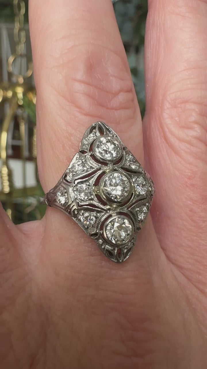 Art Deco 1920's Diamond, 14K White Gold and Platinum Ring