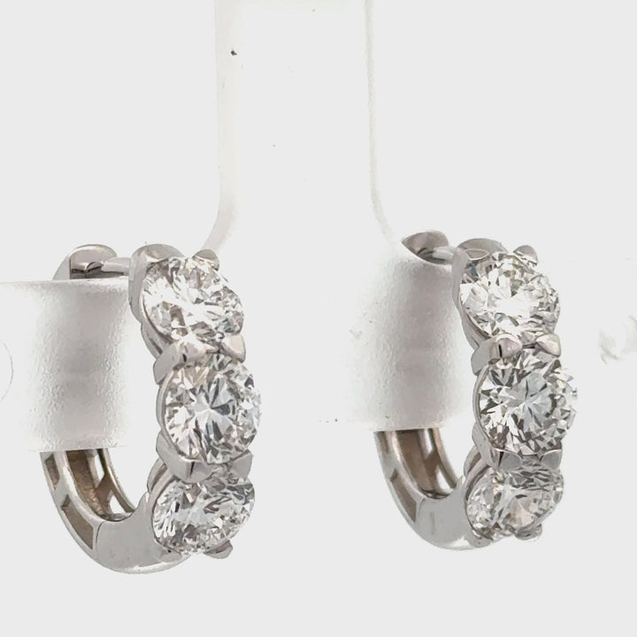 Three Carat Diamond Huggie Hoop Earrings | Solid 14K Gold | Lab-Grown Diamonds | E–F VS–SI