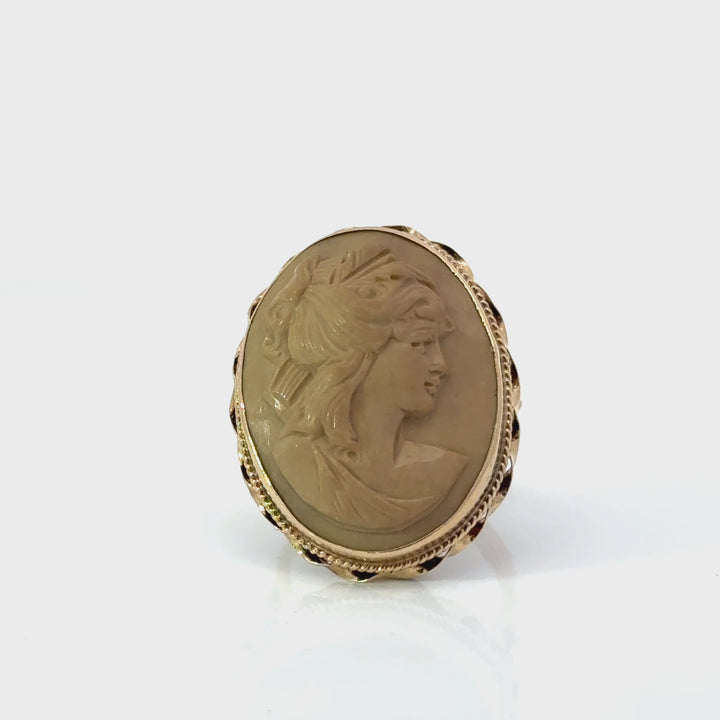 19th Century 14K Yellow Gold Carved Lava Cameo Grand Tour Ring