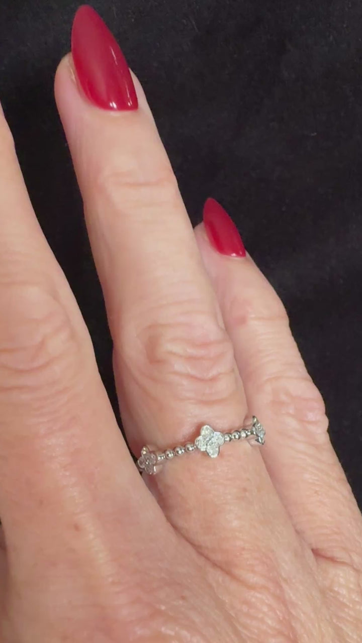 14K White Gold Natural Diamond Clover Station Ring