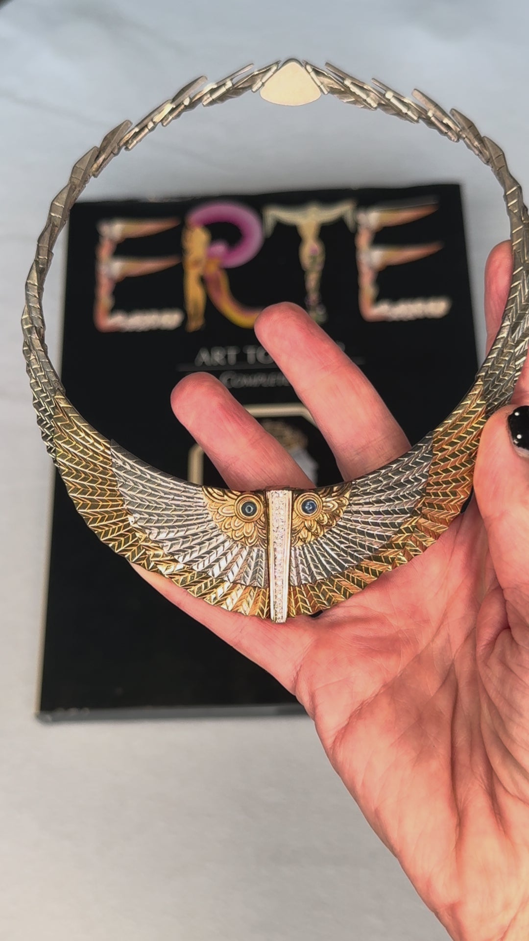 Erté "The Nile" Diamond, Blue Sapphire, 14K Gold and Sterling Silver Necklace