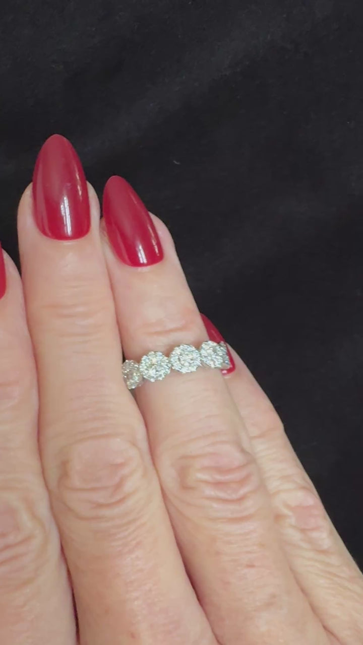 14K White Gold Natural Diamond Five Halo Band Ring
