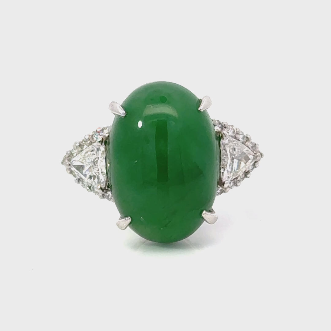 Vintage 8.15 Carat Natural Jade, Diamond and Platinum Ring