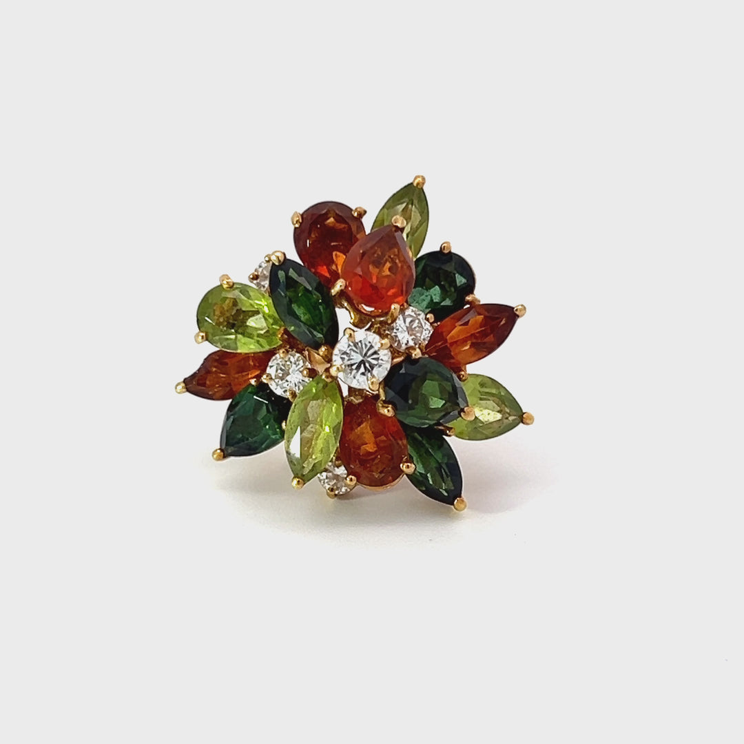 Diamond, Multi-Gemstone and 18k Yellow Gold Retro Cluster Ring