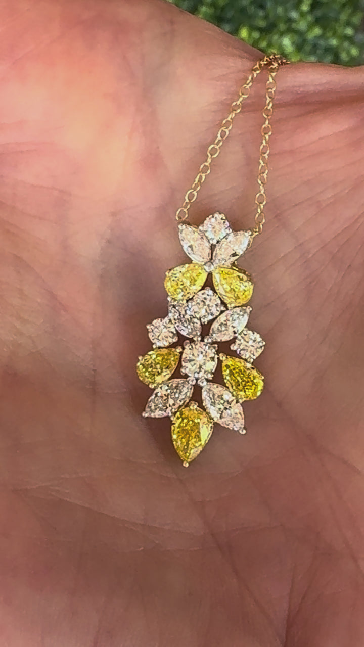 2.25 Carat Yellow and White Lab Grown Diamond and 14K Yellow Gold Floral Necklace