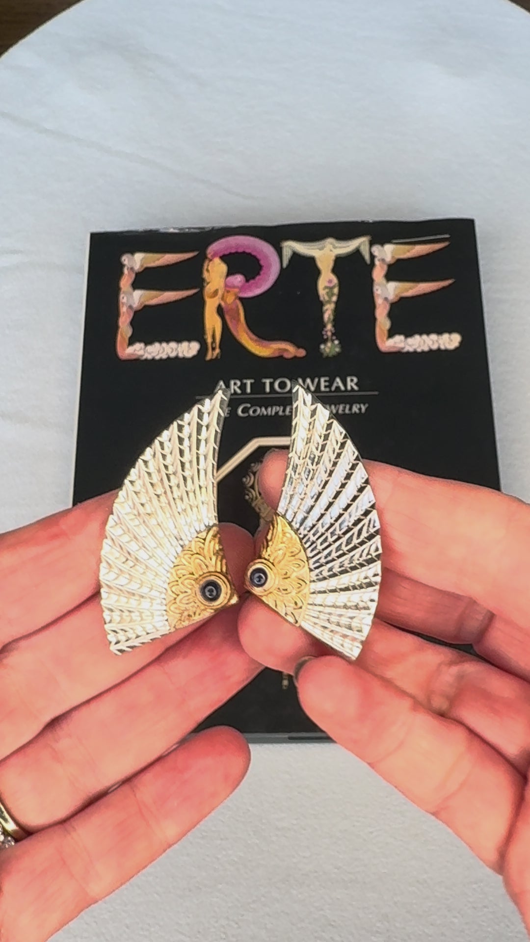 Erté "The Nile" Blue Sapphire, 14K Gold and Sterling Silver Earrings