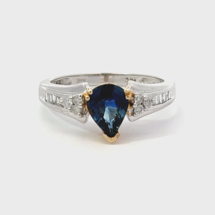 Pear Sapphire, Diamond and 14K Gold Ring