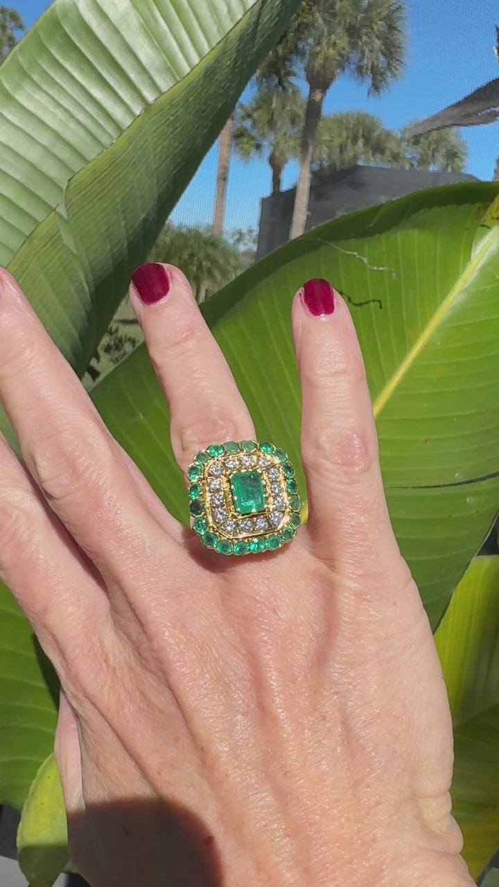 Custom Made Diamond and Emerald Ring Convertible Pendant 18Kt Yellow Gold