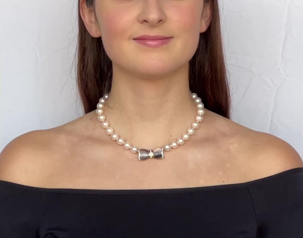 South Sea Cultured Pearl and Diamond Bow Necklace