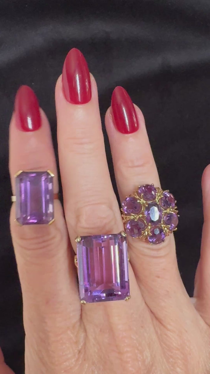Vintage 18K Yellow Gold Emerald Cut Amethyst Statement Ring