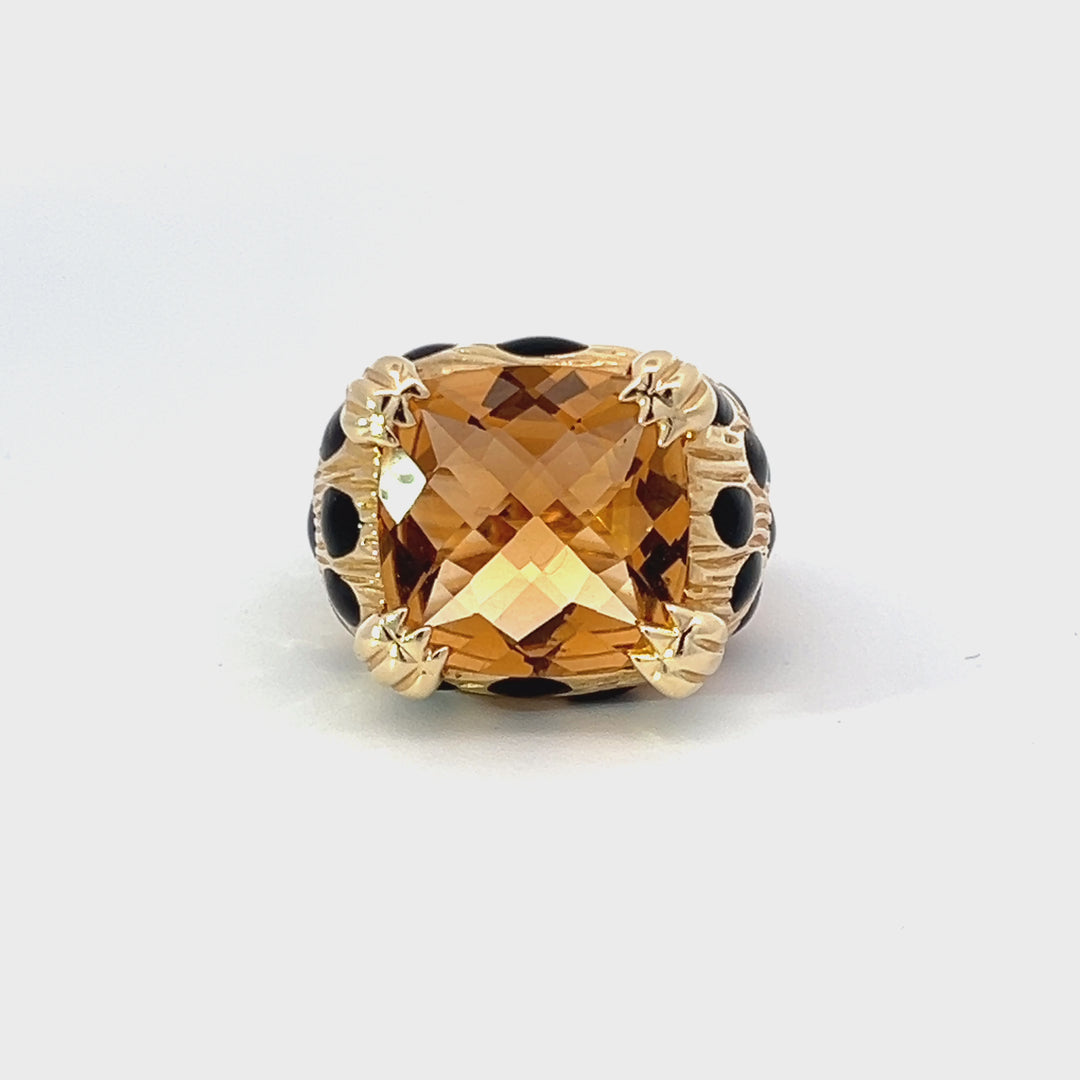 Italian Leopard Citrine and 14K Yellow Gold Cocktail Ring