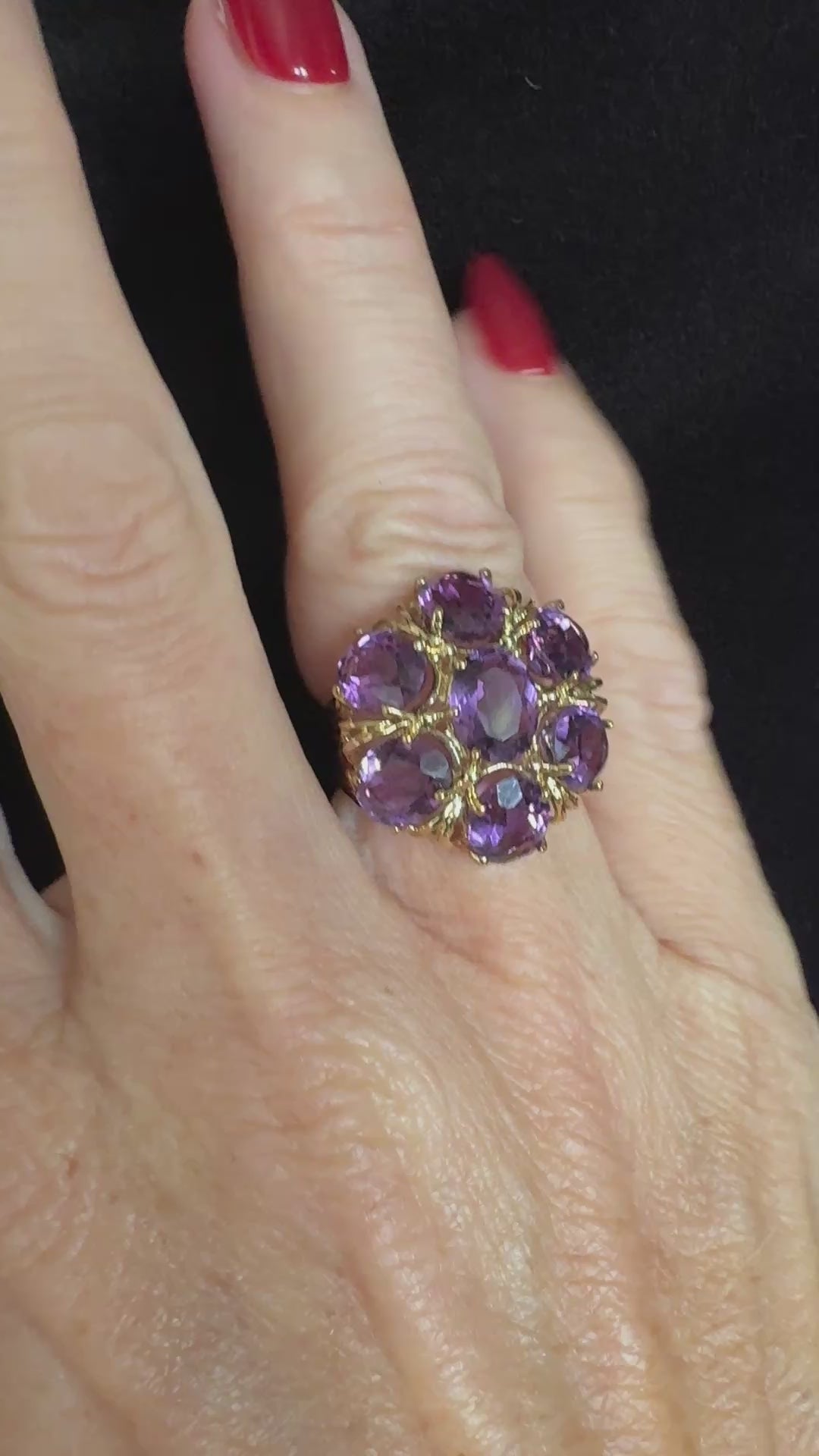 Vintage 10K Yellow Gold Amethyst Cluster Ring