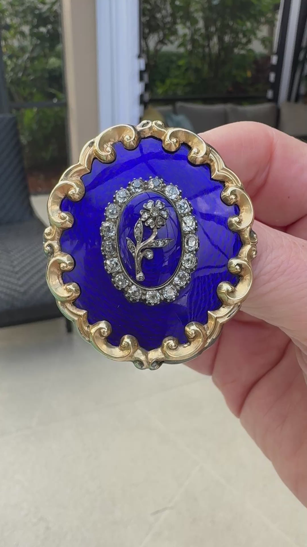 Antique Victorian Cobalt Guilloché Enamel & Diamond Statement Brooch
