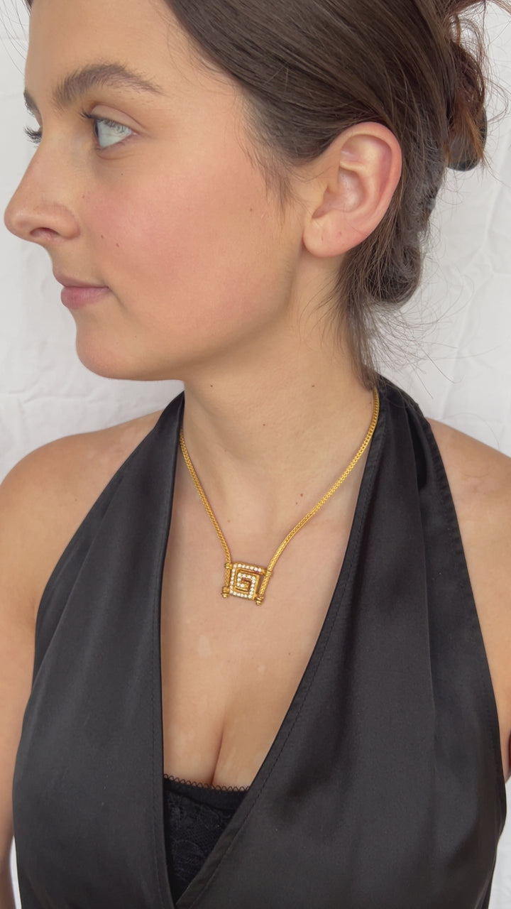 Greek Goddess 18k Yellow Gold and Diamond Greek Swirl Necklace