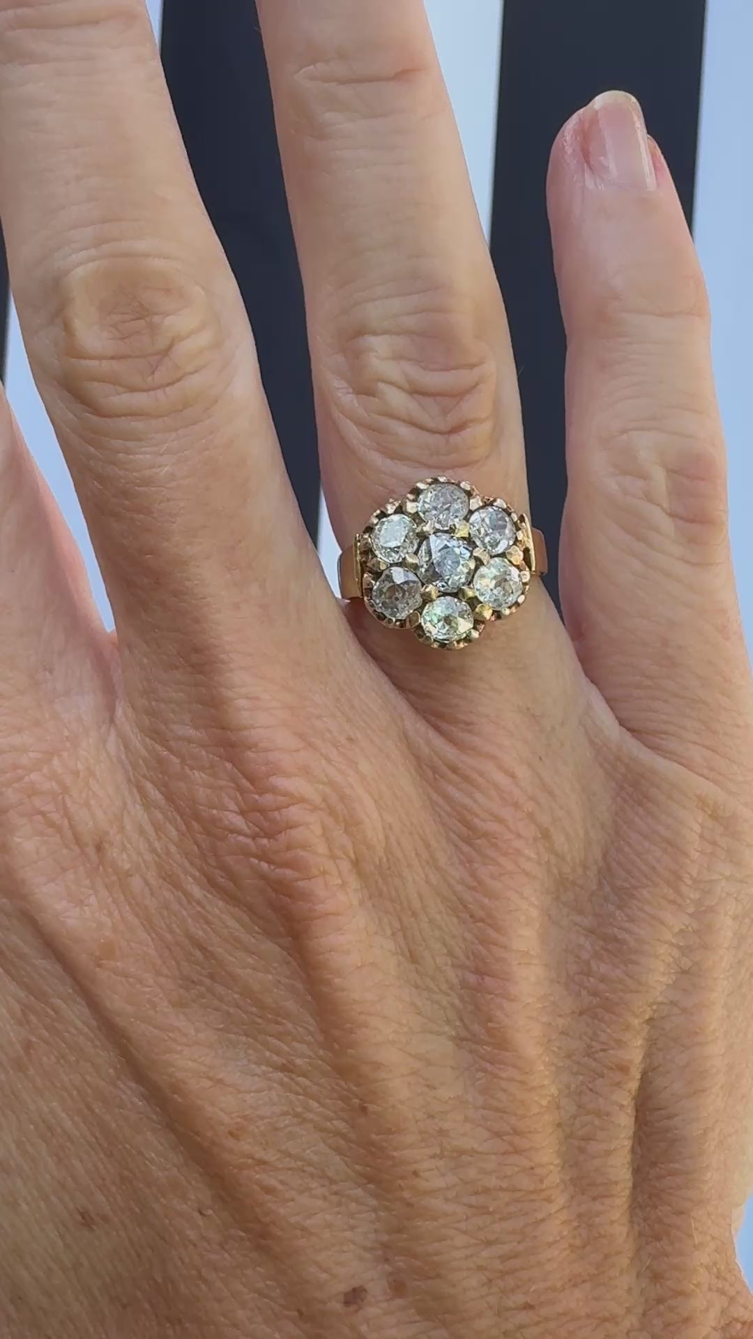 Victorian Seven Diamond and 14K Yellow Gold Flower Ring