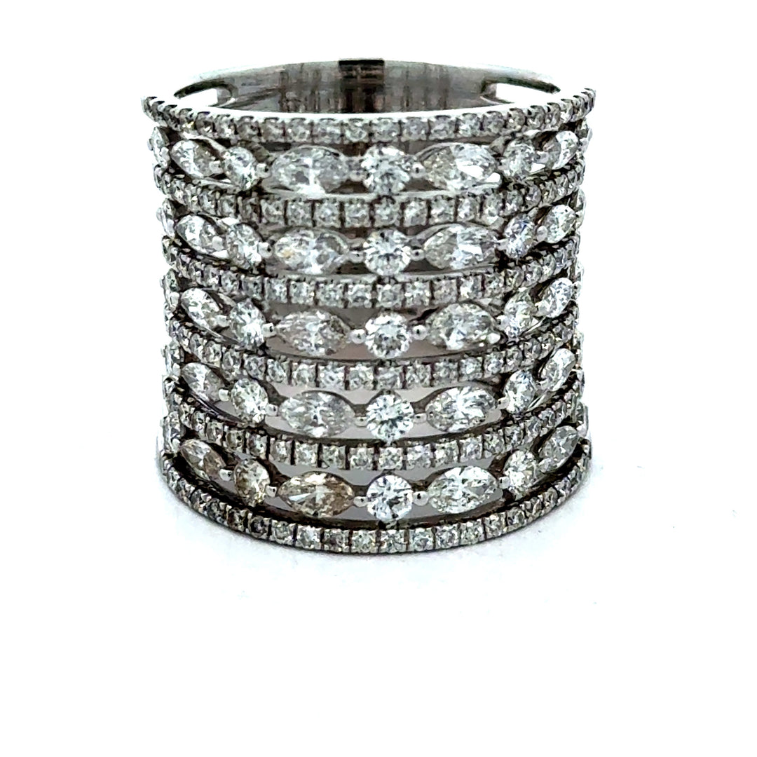 Multi Row Diamond 18K White Gold Ring
