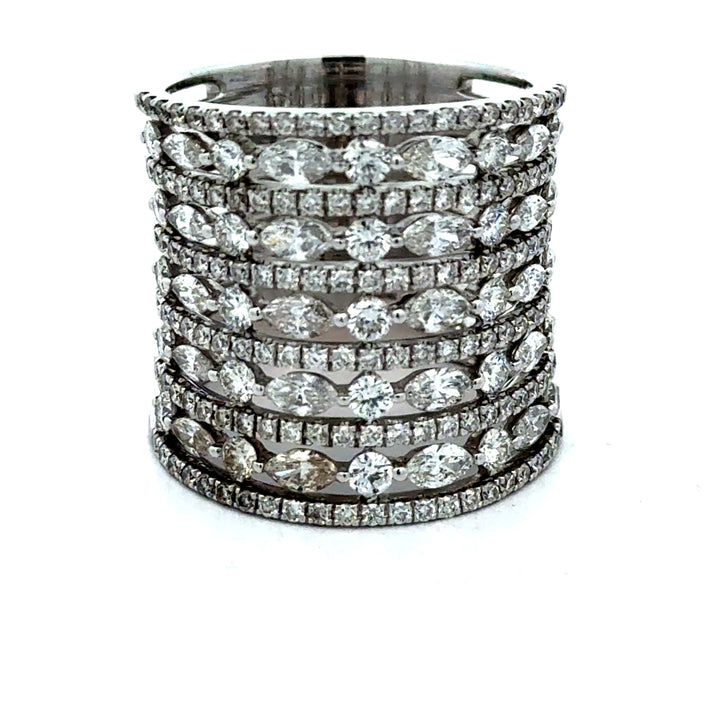 Multi Row Diamond 18K White Gold Ring