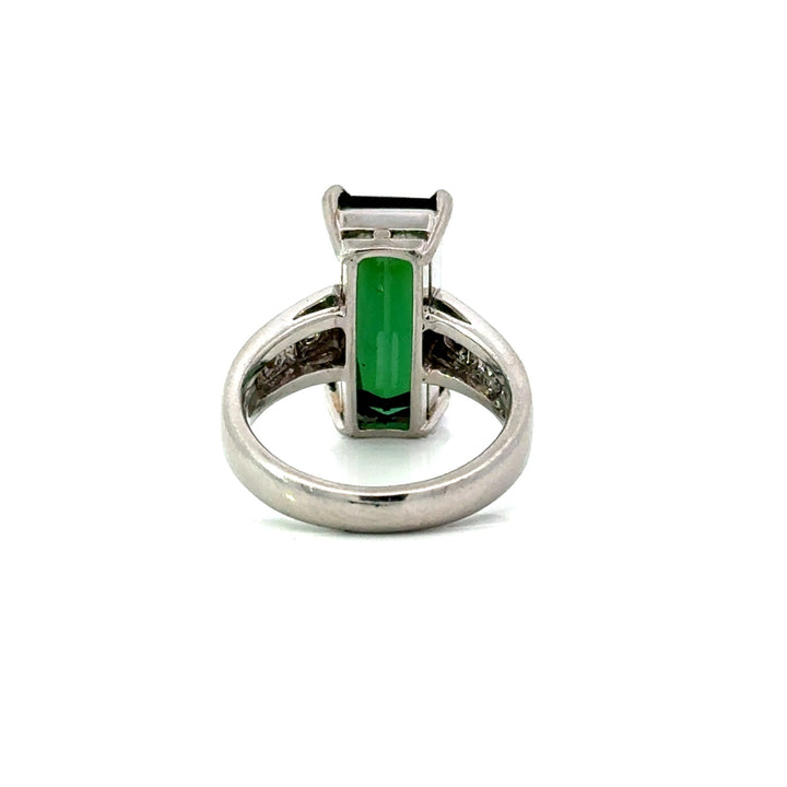 Back view of platinum green tourmaline estate ring