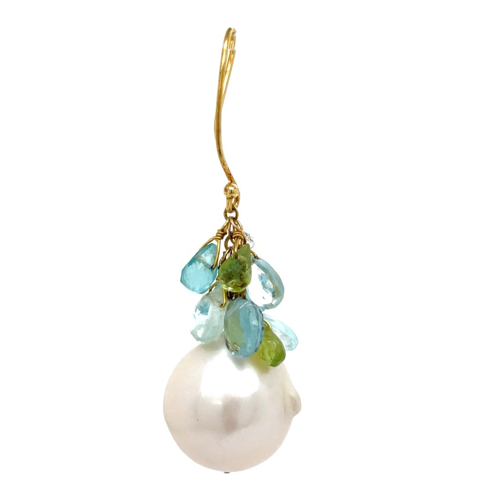 South Sea Pearl Semi Precious Dangle 14K Yellow Earrings