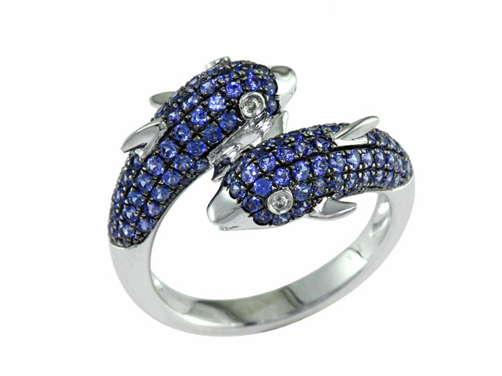 Effy Sapphire, Diamond and 14K White Gold Dolphin Ring