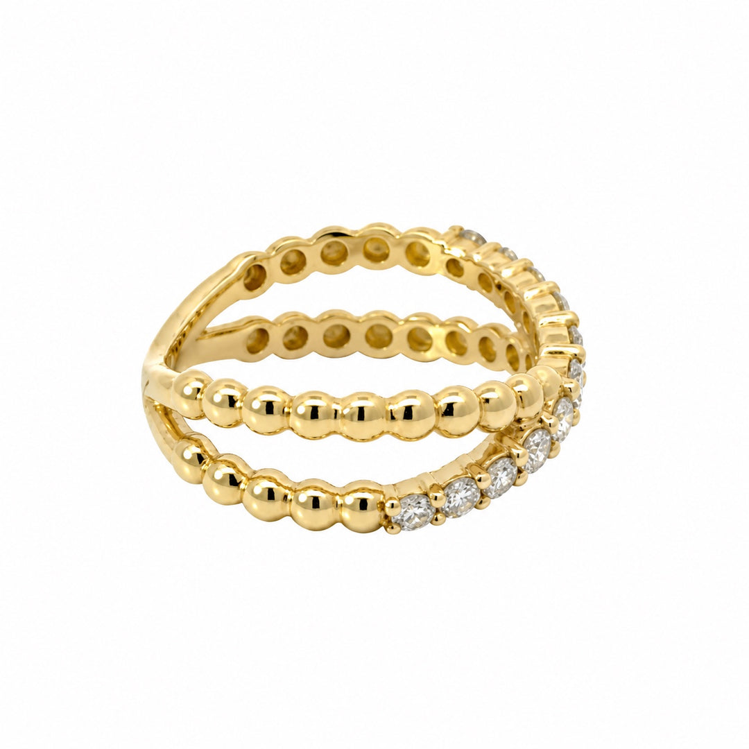 14K yellow gold diamond beaded X ring side view