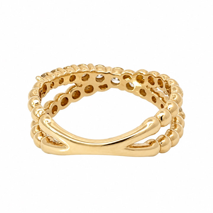 14K yellow gold diamond beaded X ring back and interior view