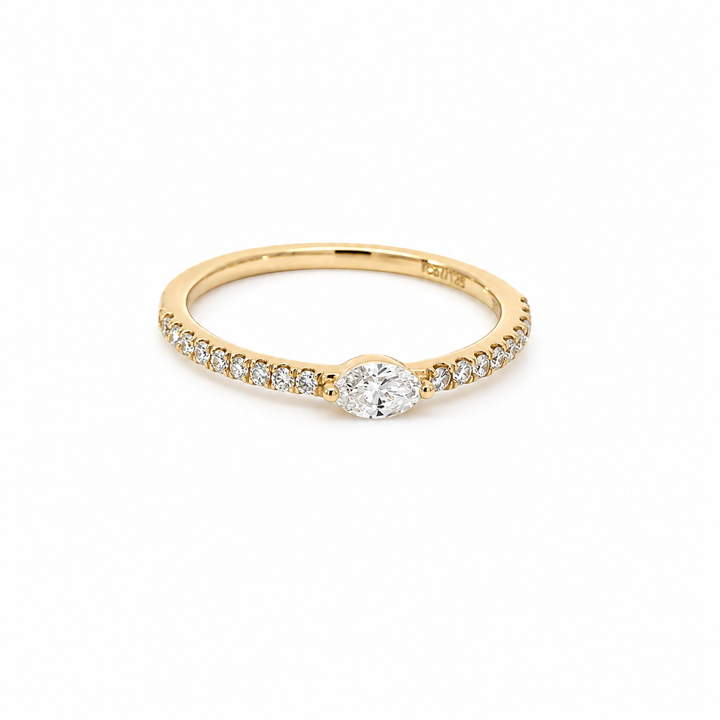 14K yellow gold marquise diamond band angled view