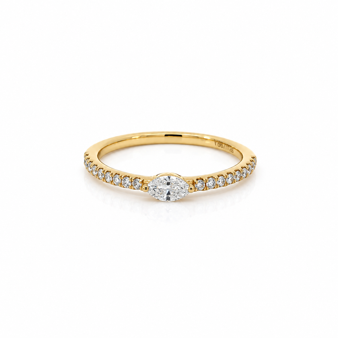 14K yellow gold marquise diamond band front view