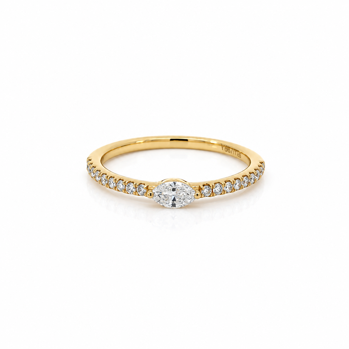14K yellow gold marquise diamond band front view