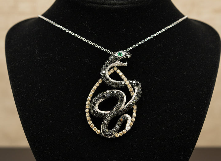Effy Espresso and Black Diamond, Emerald and 14K White Gold Snake Necklace