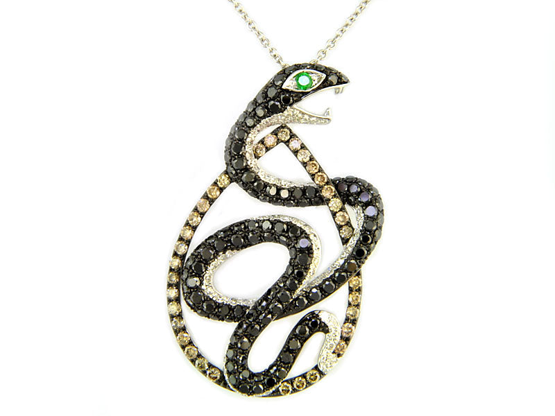 Effy Espresso and Black Diamond, Emerald and 14K White Gold Snake Necklace